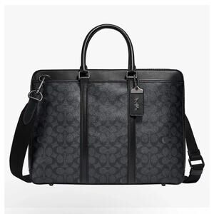 Coach Signature Metro Slim Brief Black w/Signature Logo Style # F52361 New